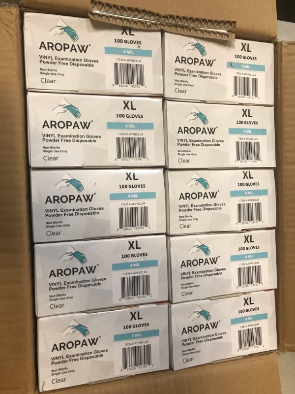 Photo 3 of AroPaw Disposable Vinyl Gloves Powder Free, Latex Free , 4 Mil 100 Per Box | 1000 Per Case X-Large (Pack of 1000) Case of 1000