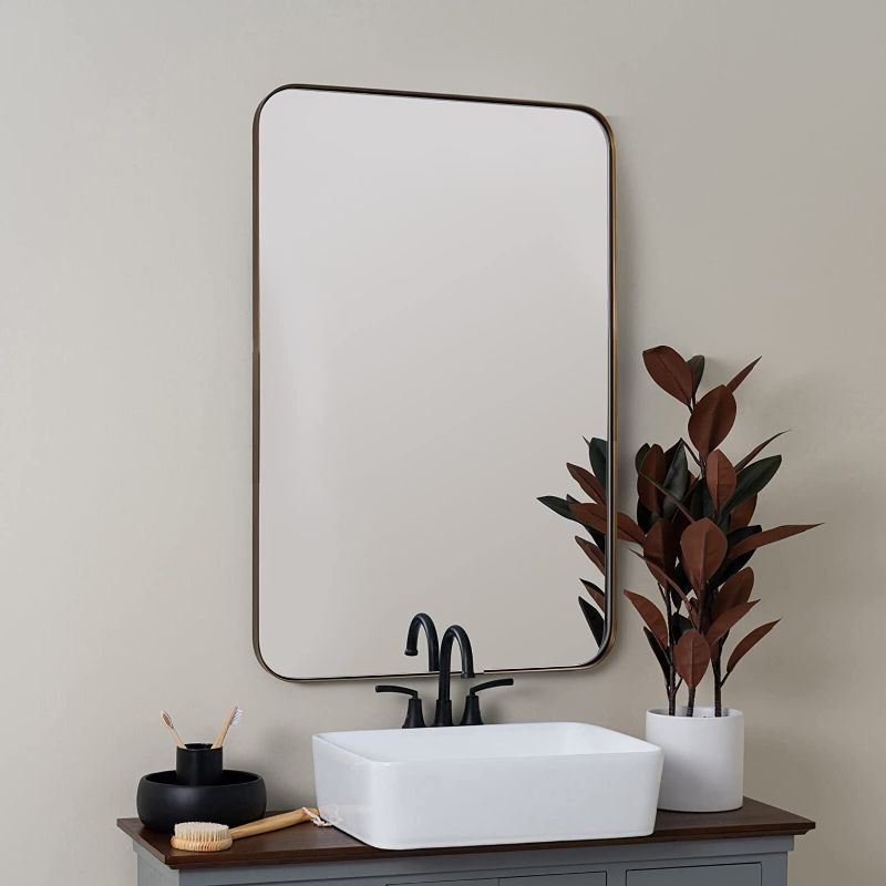 Photo 1 of ANDY STAR Wall Mirror for Bathroom, 24”x36”Brushed Bronze Bathroom Mirror, Rounded Rectangle Mirror in Premium Stainless Steel Metal Frame Hangs Horizontal Or Vertical

