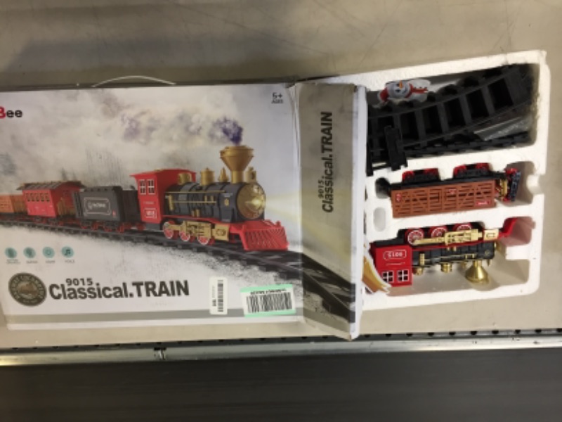 Photo 3 of Hot Bee Train Set - Electric Train Toy for Boys Girls w/ Smokes, Lights & Sound, Railway Kits w/ Steam Locomotive Engine, Cargo Cars & Tracks, Christmas Gifts for 3 4 5 6 7 8+ year old Kids Red