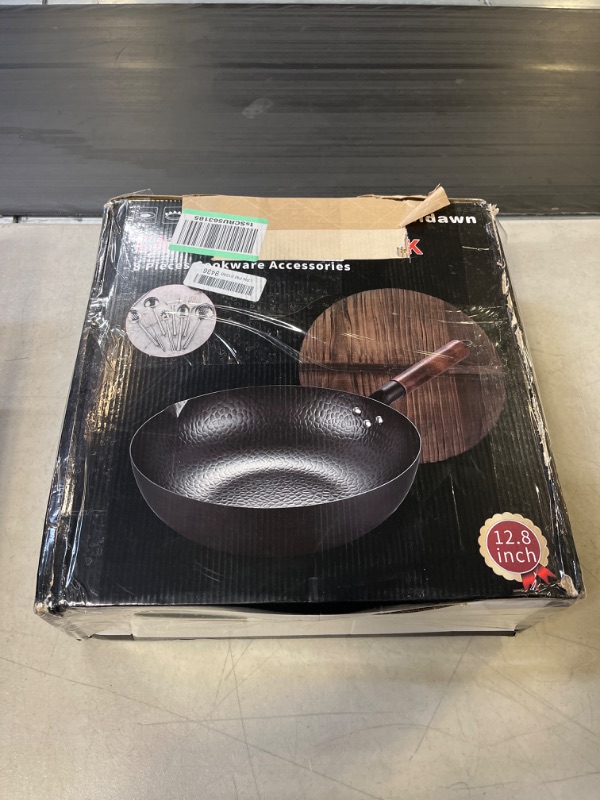 Photo 3 of 12.8"Carbon Steel Wok - 11Pcs Woks and Stir Fry Pans with Wooden Handle and Lid,10 Cookware Accessories,For Electric,Induction and Gas Stoves