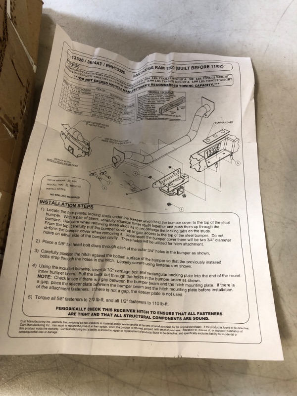 Photo 3 of Curt Manufacturing Cur13326 (Boxed) 03-08 Dodge Ram New Body OEM Style Class III Receiver