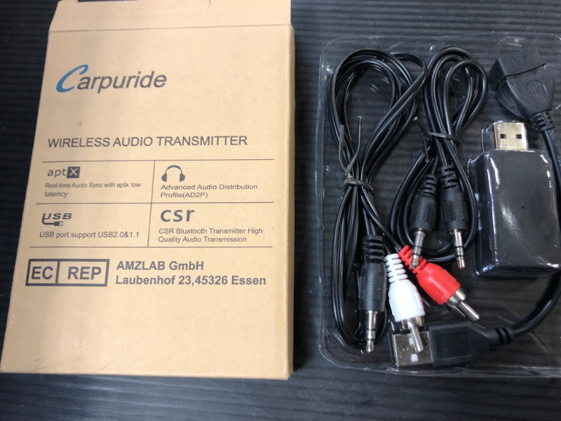 Photo 1 of  Carpuride Wireless Audio Transmitter for TV, PC, CD Player, MP3 Cables Pack