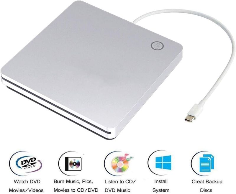 Photo 1 of External CD DVD Drive USB C Ultra Slim CD DVD Burner/Writer/Reader USB Superdrive Disc Duplicator for MacBook Pro/Air/Mac/M1/Laptop/Windows10 (Silver) / STOCK PHOTO FOR REFERENCE ONLY 
