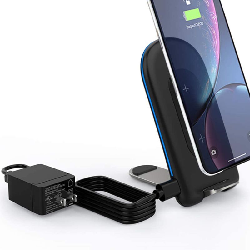 Photo 1 of Wireless Charger, Wireless Charging Station, Qi Fast Charger with QC3.0 AC Adapter, Desk Stand with Touch LED for iPhone 12/12 Pro//12 Pro Max/11/11 Pro/XR/XS/X/8 for Sumsung S9 S10 S8 / FACTORY SEALED 
