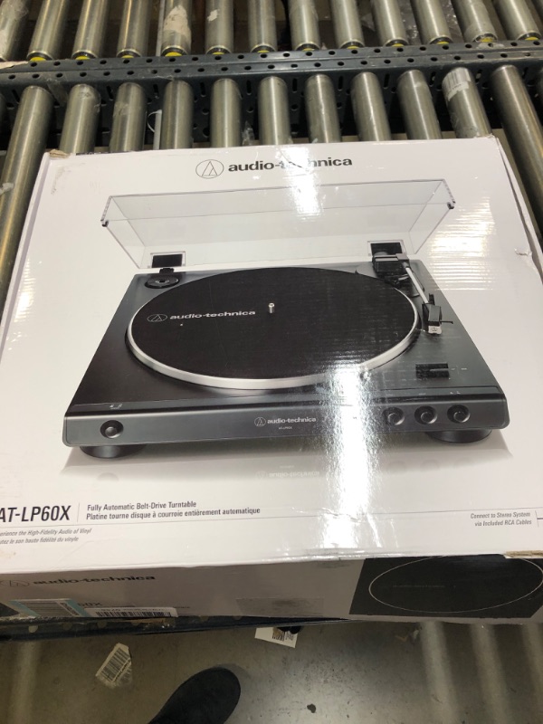 Photo 3 of Audio-Technica AT-LP60X-BK Fully Automatic Belt-Drive Stereo Turntable, Black, Hi-Fi, 2 Speed, Dust Cover, Anti-Resonance, Die-Cast Aluminum Platter