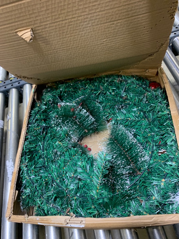 Photo 1 of [Timer & Super Large Thick] 26 Inch Prelit Frosted Christmas Wreath Decoration with 80 Lights 8 Balls 4 Poinsettia 200 Tips 50 Red Berry 10 Snowy Pinecon Battery Operate Xmas Decor Front Door Outdoor --- Box Packaging Damaged, Item is New
