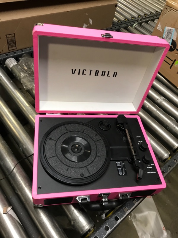 Photo 4 of Victrola Vintage 3-Speed Bluetooth Portable Suitcase Record Player with Built-in Speakers | Upgraded Turntable Audio Sound | Pink, 1SFA (VSC-550BT-PNK)
