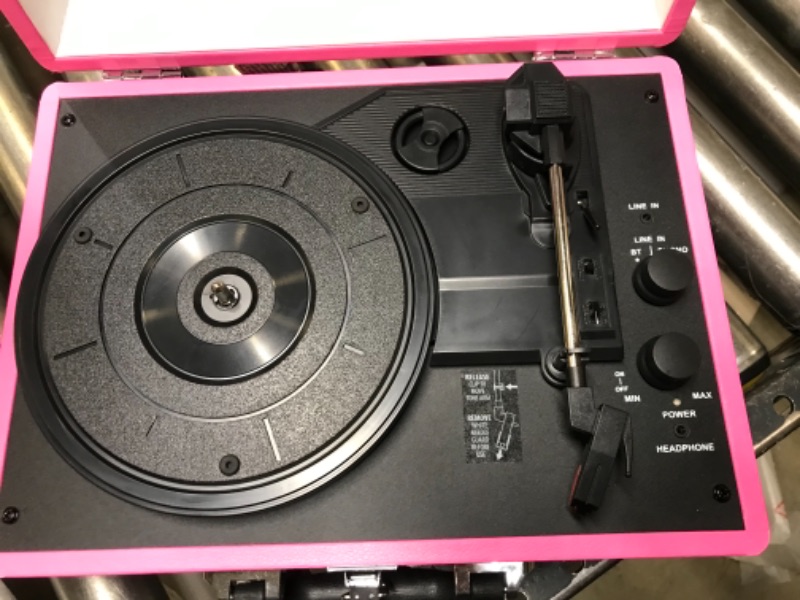 Photo 5 of Victrola Vintage 3-Speed Bluetooth Portable Suitcase Record Player with Built-in Speakers | Upgraded Turntable Audio Sound | Pink, 1SFA (VSC-550BT-PNK)