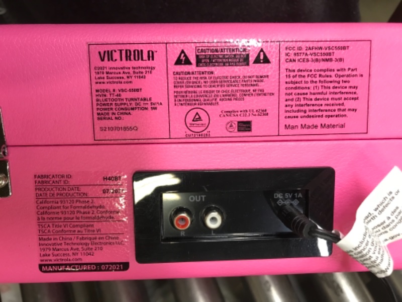 Photo 3 of Victrola Vintage 3-Speed Bluetooth Portable Suitcase Record Player with Built-in Speakers | Upgraded Turntable Audio Sound | Pink, 1SFA (VSC-550BT-PNK)