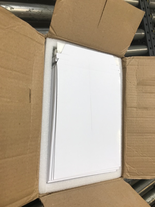 Photo 2 of 100 Pack Stay Flat Rigid Cardboard Mailing, Adhesive Strip 7x9 Photo Envelopes for Shipping Documents, Bulk (White) HAS A CUT ON TOP 