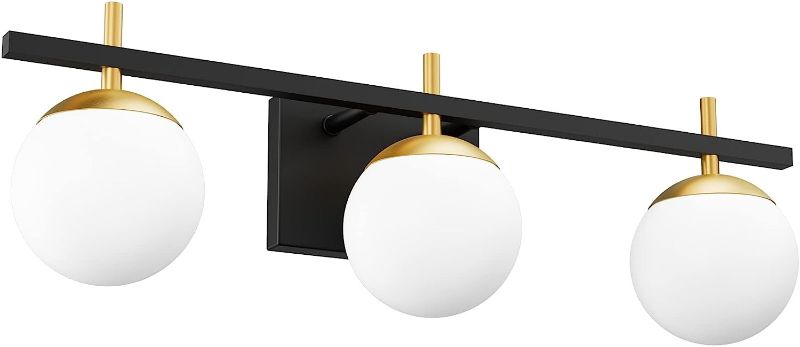 Photo 1 of Ralbay Mid Century Modern Bathroom Vanity Lights 3-Light Milky Glass Modern Bathroom Vanity Lights Over Mirror, Black/Golden Wall Light Fixture for Bathroom (Exclude Bulb)
