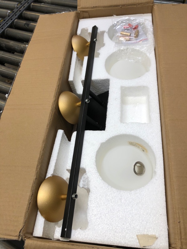 Photo 2 of Ralbay Mid Century Modern Bathroom Vanity Lights 3-Light Milky Glass Modern Bathroom Vanity Lights Over Mirror, Black/Golden Wall Light Fixture for Bathroom (Exclude Bulb)
