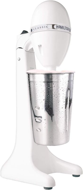 Photo 1 of Hamilton Beach 727B DrinkMaster Electric Drink Mixer, Restaurant-Quality Retro Milkshake Maker & Milk Frother, 2 Speeds, Extra-Large 28 oz. Stainless Steel Cup, White
