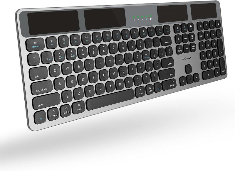 Photo 1 of Macally Bluetooth Wireless Solar Keyboard for Mac (Upgraded) - Multi Device Apple Keyboard via Any Light Source or Wire - Mac Bluetooth Keyboard for Macbook Pro Air Laptop, iMac, Mac Mini - Space Gray
