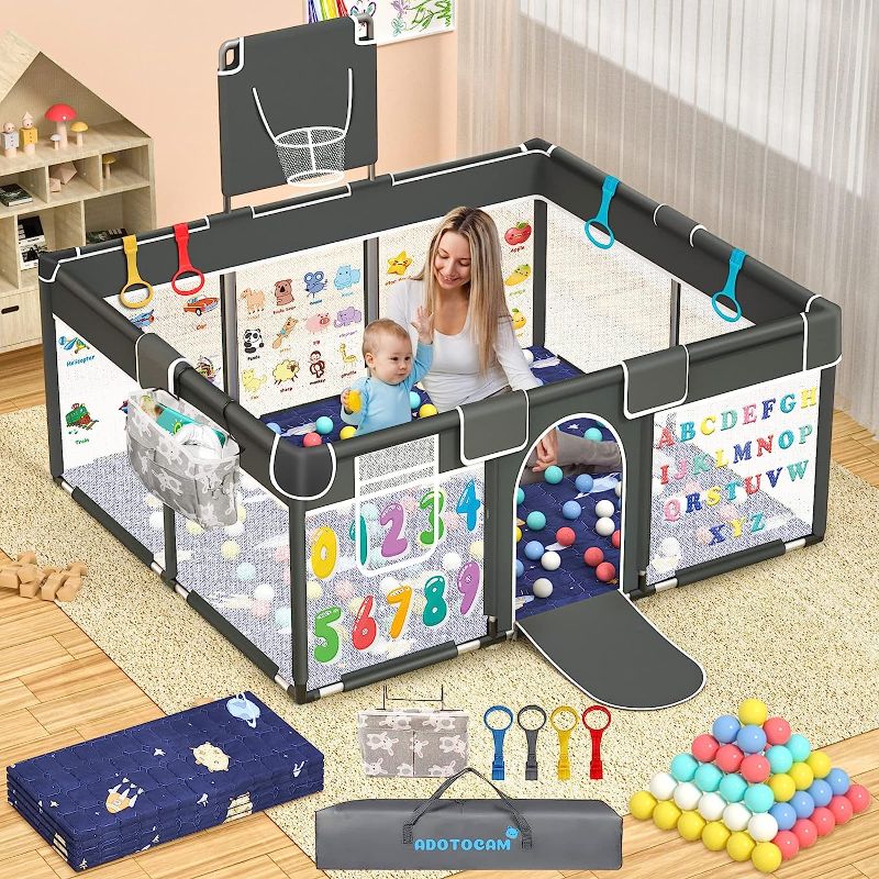 Photo 1 of Baby Playpen with Play Mat, 71x51? Extra Large Playpen with Gate, Indoor & Outdoor Baby Fence, Anti-Fall Play Yard for Babies ?and Toddlers, Kids, Children's --- Box Packaging Damaged, Item is New, Item is Missing Parts

