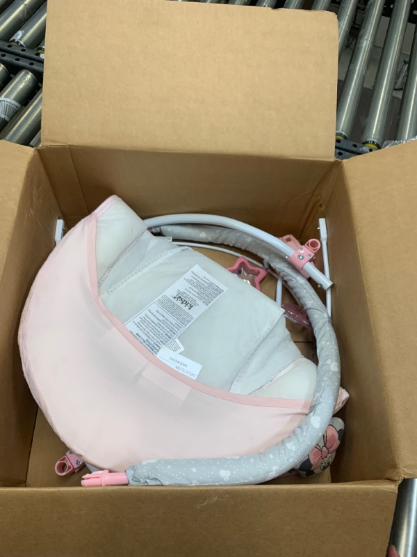 Photo 3 of Bright Starts Minnie Mouse Rosy Skies Baby Bouncer with Vibrating Infant Seat, Music & 3 Playtime Toys, 23x19x23 Inch (Pink) --- Box Packaging Damaged, Moderate Use, Scratches and Scuffs Found on Item, Missing Parts
