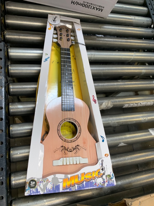 Photo 2 of Happy Tune 6 String Acoustic Guitar Toy for Kids with Vibrant Sounds and Tunable Strings (Natural) --- Box Packaging Damaged, Item is New
