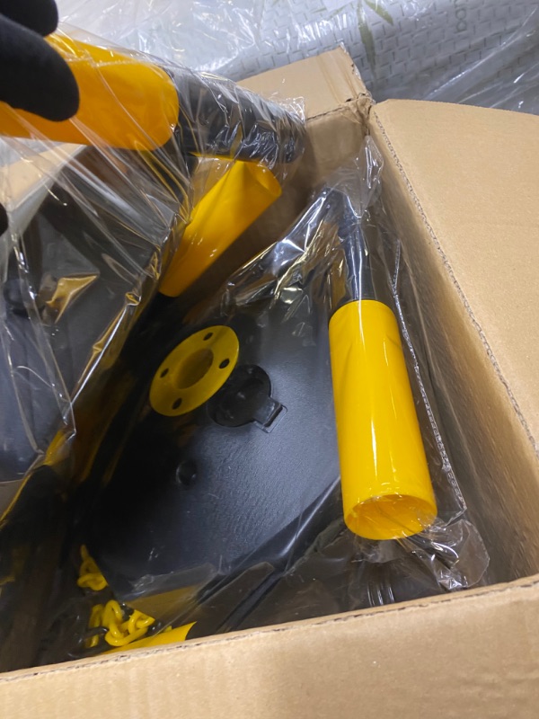 Photo 3 of 4 Pack Traffic Cones Adjustable Delineator Post Cones with Fillable Base, Street Stanchions Construction Safety Barrier, Portable Parking Pole with 5ft Chain for Parking Lot, Construction Lot 4 PCS yellow+black