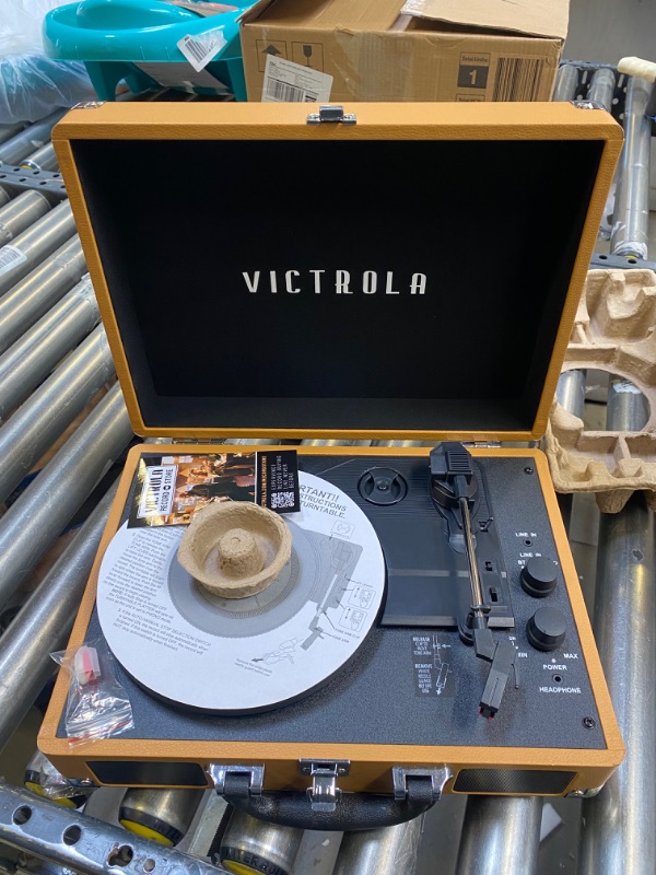 Photo 2 of Victrola Vintage 3-Speed Bluetooth Portable Suitcase Record Player with Built-in Speakers, Upgraded Turntable Audio Sound, Cognac Cognac Record Player