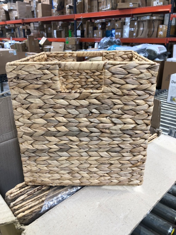 Photo 4 of 4 Decorative Hand-Woven Small Water Hyacinth Wicker Storage Basket, 13x11x11 Perfect for Shelving Units 4-Pack 13x11x11