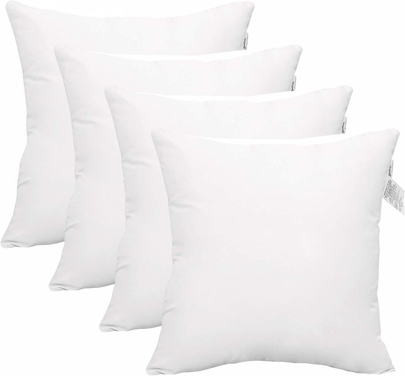 Photo 1 of ACCENTHOME 16x16 Pillow Inserts ( Pack of 4 ) Hypoallergenic Throw Pillows Forms | White Square Throw Pillow Insert | Decorative Sham Stuffer Cushion Filler for Sofa , Couch , Bed & Living Room Decor
