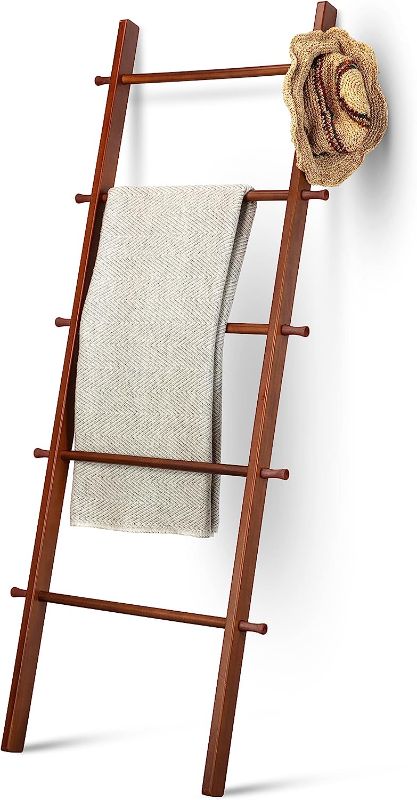 Photo 1 of 5 Ft Wooden Blanket Ladder - Quilt Ladder for Bedroom | Wood Ladder Decor | Decorative Ladder for Blankets - Easy to Assemble | Wooden Ladder for Blankets | Farmhouse Ladder Blanket Holder
