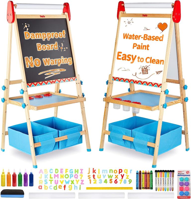 Photo 1 of FUNLIO Art Easel for Kids Aged 2-8, Anti-Warp Board & Erasable Frame, Toddler Painting Easel with Magnetic Chalkboard/Whiteboard, 3-Level Height Adjustable, All-in-One Standing Easel with Paper Roll
