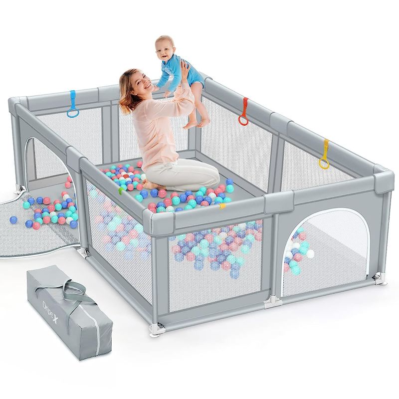 Photo 1 of Dripex Baby Playpen, Large Baby Playards with Zipper Gates, Kids Play Pen, Safe No Gaps, See-Through mesh, Play Pens for Babies and Toddlers, Baby Gate Playpen, Baby Fence (Grey 79*59 inch)
