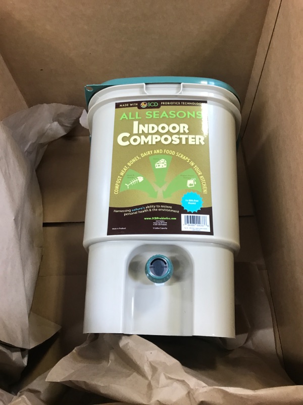 Photo 2 of All Seasons Indoor Composter Starter Kit – 5 Gallon Tan Compost Bin For Kitchen Countertop With Lid, Spigot & 1 Gallon (2 lbs.) Bag Of Dry Bokashi Bran – by SCD Probiotics