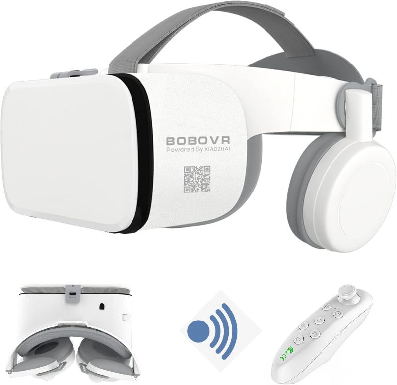 Photo 1 of BOBOVR Z6 Virtual Reality Headset, 110°FOV Foldable Headphone IMAX VR Headset for 4.7-6.2 inch Full Screen Smartphone iOS/Android with Game Controller White
