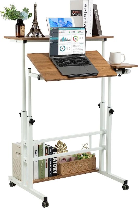 Photo 1 of Hadulcet Mobile Standing Desk, Rolling Table Adjustable Computer Desk, Stand Up Laptop Desk Mobile Workstation for Home Office Classroom with Wheels Vintage Oak
NEW - OPEN BOX