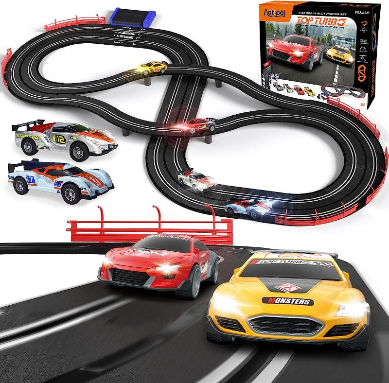 Photo 1 of Electric Racing Tracks for Boys and Kids Including 4 Slot Cars 1:43 Scale with Headlights and Dual Racing, Race Car Track Sets with 2 Hand Controllers, Gift Toys for Children Over 8 Years Old
MISSING PIECES