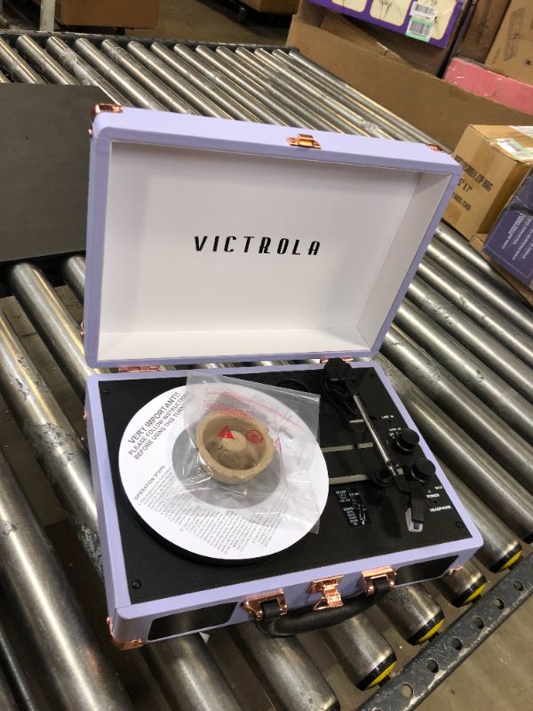 Photo 2 of Victrola Vintage 3-Speed Bluetooth Portable Suitcase Record Player with Built-in Speakers | Upgraded Turntable Audio Sound | Lavender (VSC-550BT-LVG)
