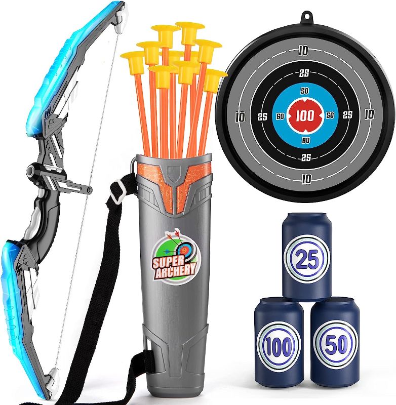 Photo 1 of Bow and Arrow Set for Kids - LED Light Up Archery Set - Includes 10 Suction Cup Arrows, 4 Target & Shoulder-Strapped Quiver, Outdoor Toys Archery Boys Toys Gifts for 3-12 Years Old Boys Girls
