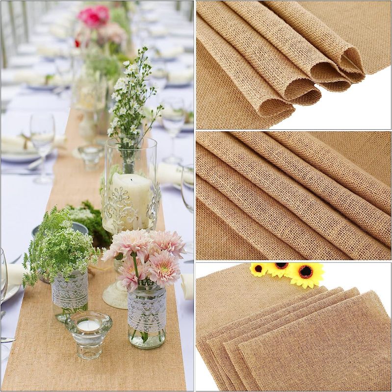 Photo 1 of 8 Pack Burlap Table Runners Rustic Table Runner Jute Table Runners Farmhouse Fabric Party Runners for Country Vintage Wedding Banquet Table Decoration, 12 x 71 Inch
