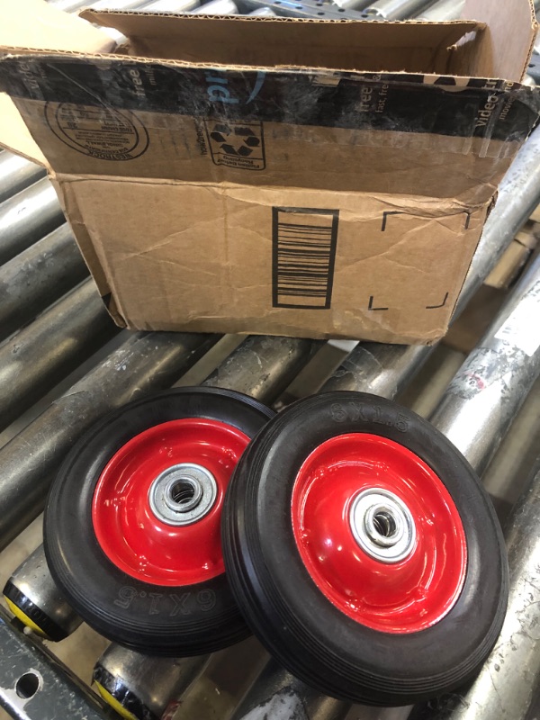 Photo 2 of AR-PRO (2-Pack) 6” x 1.5” Flat Free Solid Rubber Wheel Assemblies - Replacement Hand Truck Wheels with Ball Bearings and 1/2” Bore Hole Diameter - Heavy-Duty Solid Rubber Wheels 132 lbs Load Capacity
