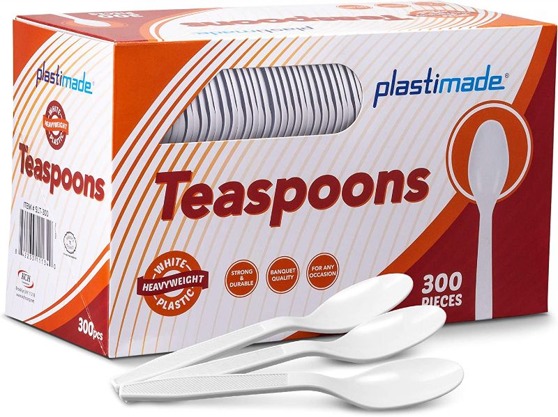 Photo 1 of [300 Tea Spoons] Plastimade White Disposable Extra Heavyweight Plastic Spoons, Ideal For Wedding, Catering, Parties, Buffets, Events, Or Everyday Use, 1 Pack
