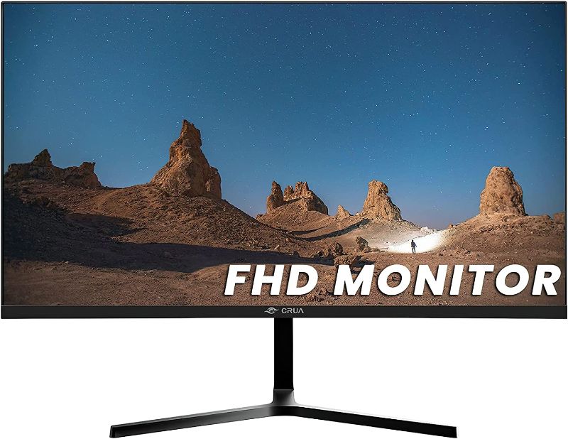 Photo 1 of CRUA 22 Inch Computer Monitor, Full HD(1920x1080P) 75HZ VA Desktop Display, 3 Sides Zero Frame 178° Wide View Angle PC Monitor with Eye-Care Technology, Support VESA, VGA&HDMI Port-Black -- NEW  OPEN BOX