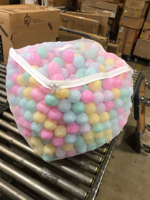 Photo 2 of Amazon Basics BPA Free Crush-Proof Plastic Ball Pit Balls with Storage Bag, Toddlers Kids 12+ Months, 6 Pastel Colors - 1000 Balls
