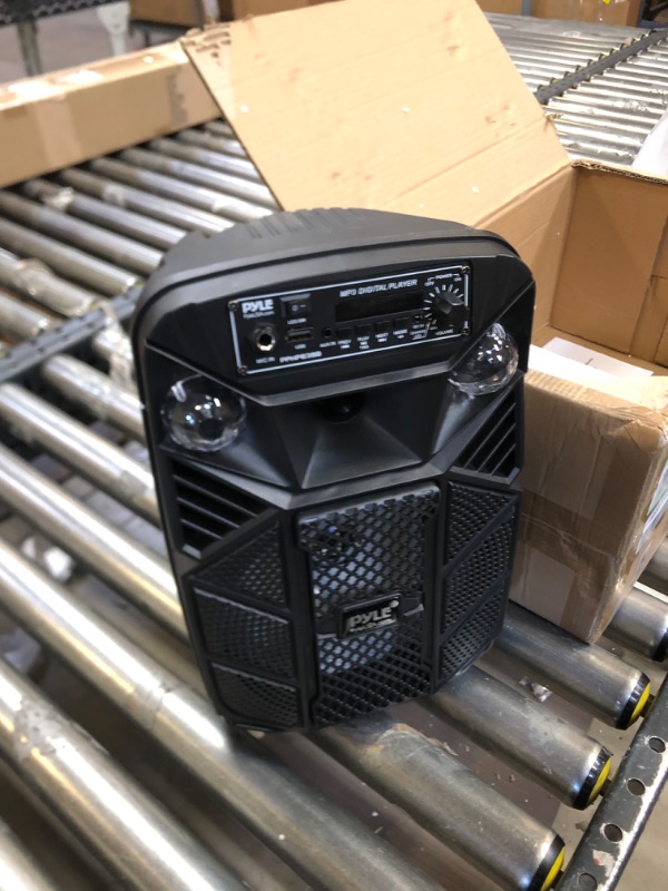 Photo 3 of Portable Bluetooth PA Speaker System - 300W Rechargeable Outdoor Bluetooth Speaker Portable PA System w/ 8” Subwoofer 1” Tweeter, Microphone in, MP3/USB, Radio, Remote - Pyle PPHP838B, Black USED - MISSING CORD AND REMOTE - UNABLE TO TEST