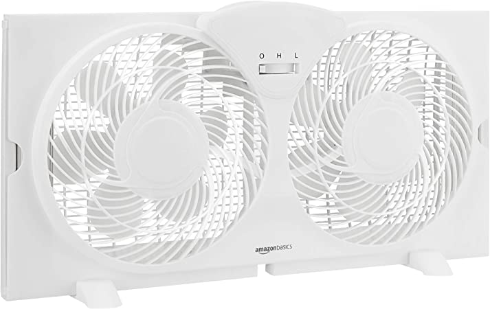 Photo 1 of Amazon Basics Window Fan with Manual Controls, Twin 9-Inch Blades
