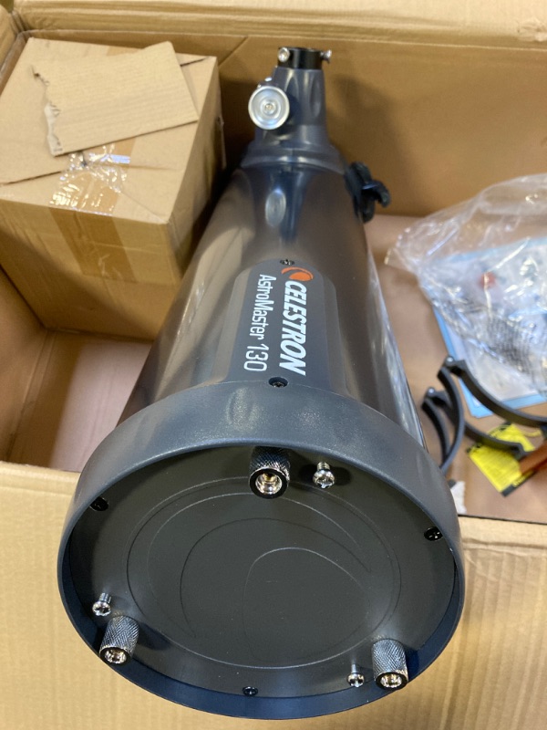 Photo 1 of Celestron - AstroMaster 130EQ-MD Newtonian Telescope - Reflector Telescope for Beginners - Fully-Coated Glass Optics - Adjustable-Height Tripod - BONUS Astronomy Software Package 130EQ Newtonian w/Motor Drive 130EQ Newtonian w Motor SOLD FOR PARTS ONLY. 