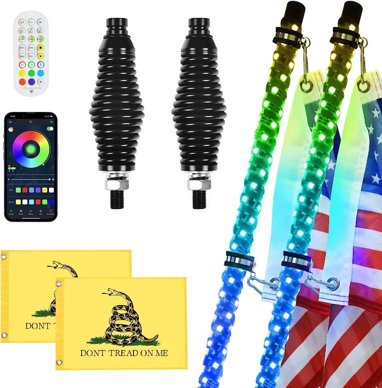 Photo 1 of Ehaho 3FT Whip Lights with Spring Base, LED Whip Light with App & Remote Control, Spiral RGB Chasing Lighted Antenna Whips, Music Whip Light for UTV ATV...
