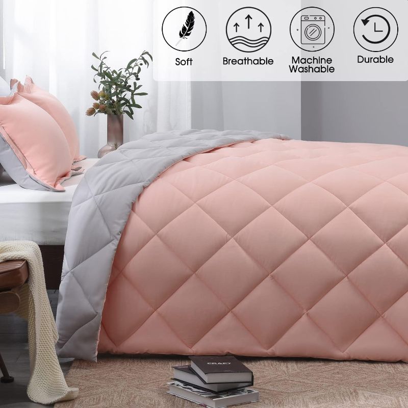 Photo 1 of Basic Beyond Down Alternative Comforter Set (Queen, Pink/Grey) - Reversible Bed Comforter for All Season with 2 Pillow Shams
