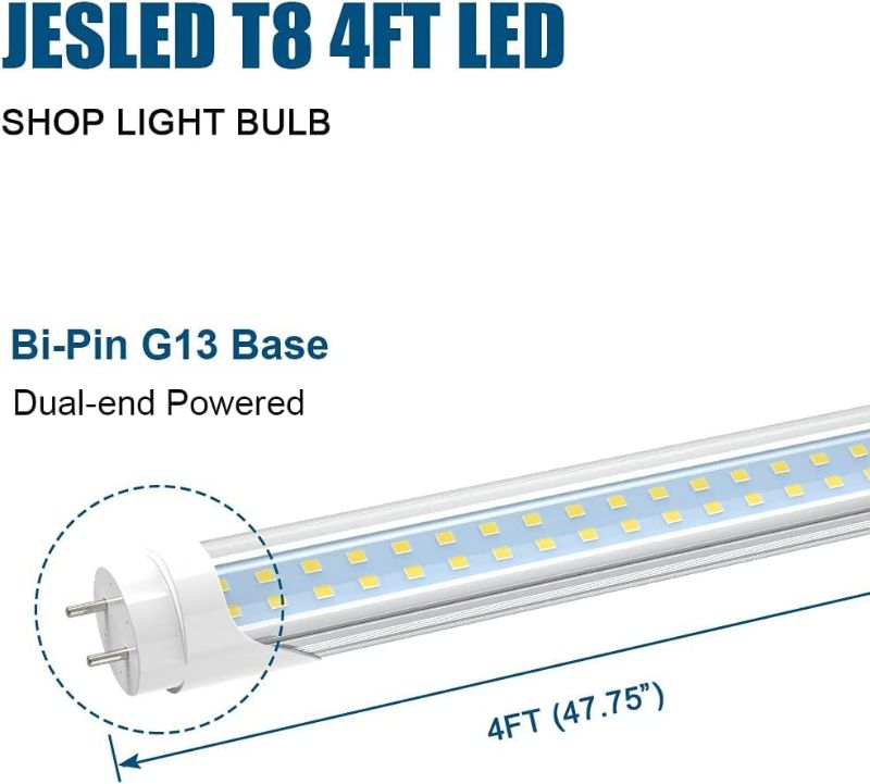 Photo 1 of JESLED T8 T12 4FT LED Type B Light Bulbs, 24W 5000K Daylight, 3000LM, 4 Foot Fluorescent Tube Replacement, Double Row 192LEDs, Frosted, Dual-end Powered, Remove Ballast, Warehouse Shop Lights 4x4ft