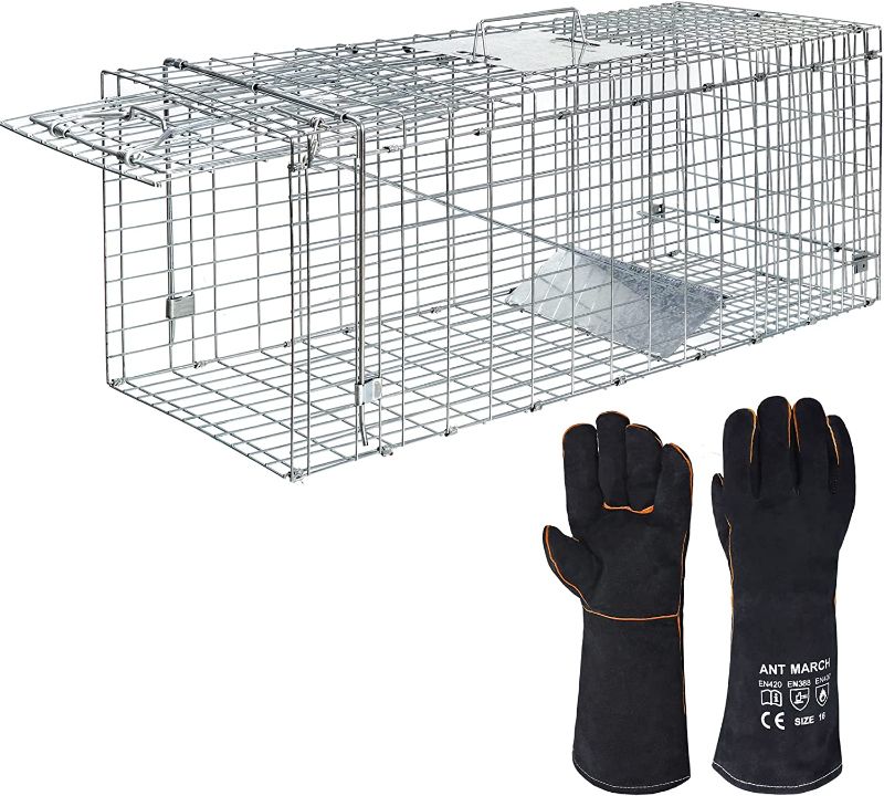 Photo 1 of ANT MARCH Live Animal Cage Trap 32"x11.5"x13" Steel Humane Release Rodent Cage for Rabbits, Stray Cat, Squirrel, Raccoon, Mole, Gopher, Chicken, Opossum, Skunk, Chipmunks, Groundhog
