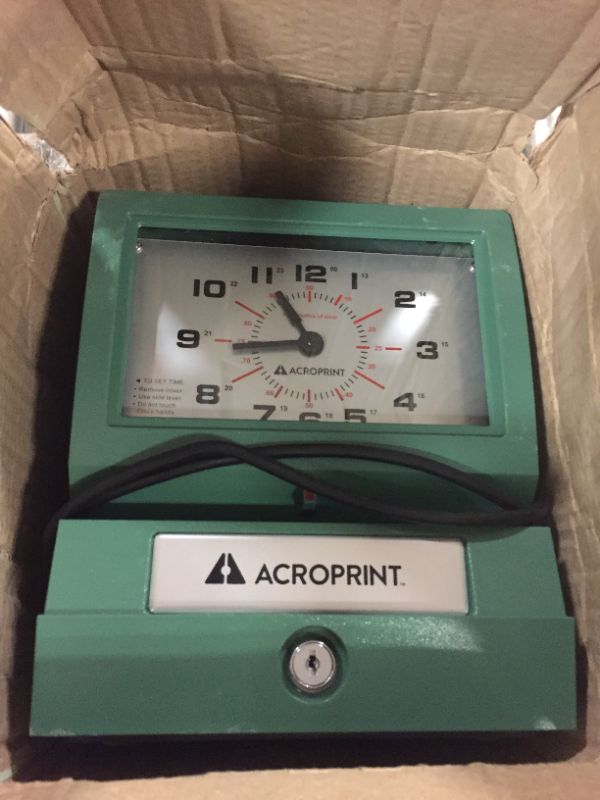 Photo 2 of Acroprint Heavy Duty Automatic Time Recorder, Prints Month, Date, Hour (0-23) and Hundredths Time Clock