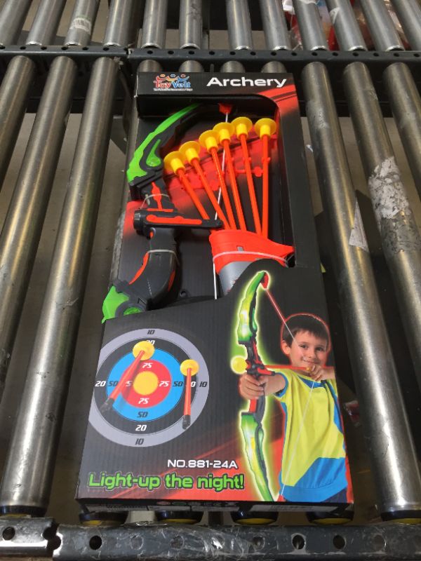 Photo 2 of Bow and Arrow Set for Kids -Green Light Up Archery Toy Set -Includes 6 Suction Cup Arrows, Target & Quiver - for Boys & Girls Ages 3 -12 Years Old
