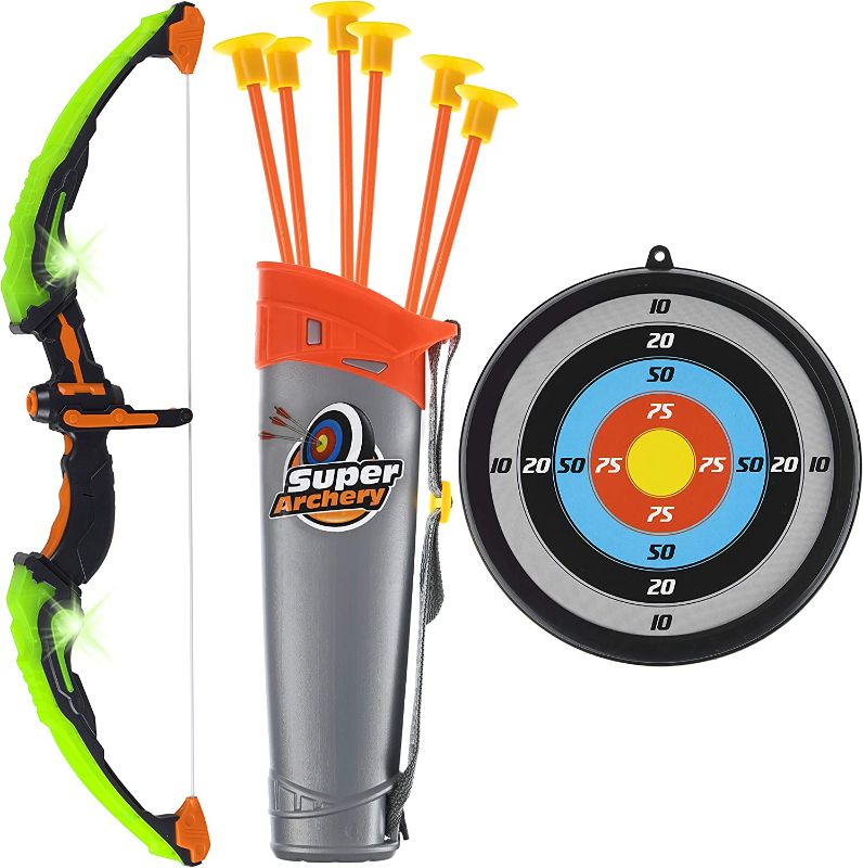 Photo 1 of Bow and Arrow Set for Kids -Green Light Up Archery Toy Set -Includes 6 Suction Cup Arrows, Target & Quiver - for Boys & Girls Ages 3 -12 Years Old
