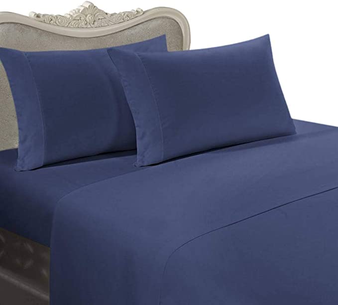 Photo 1 of 300 Thread Count Egyptian Cotton 300TC Twin Extra Long Sheet Set, Twin XL, Navy Solid 300 TC